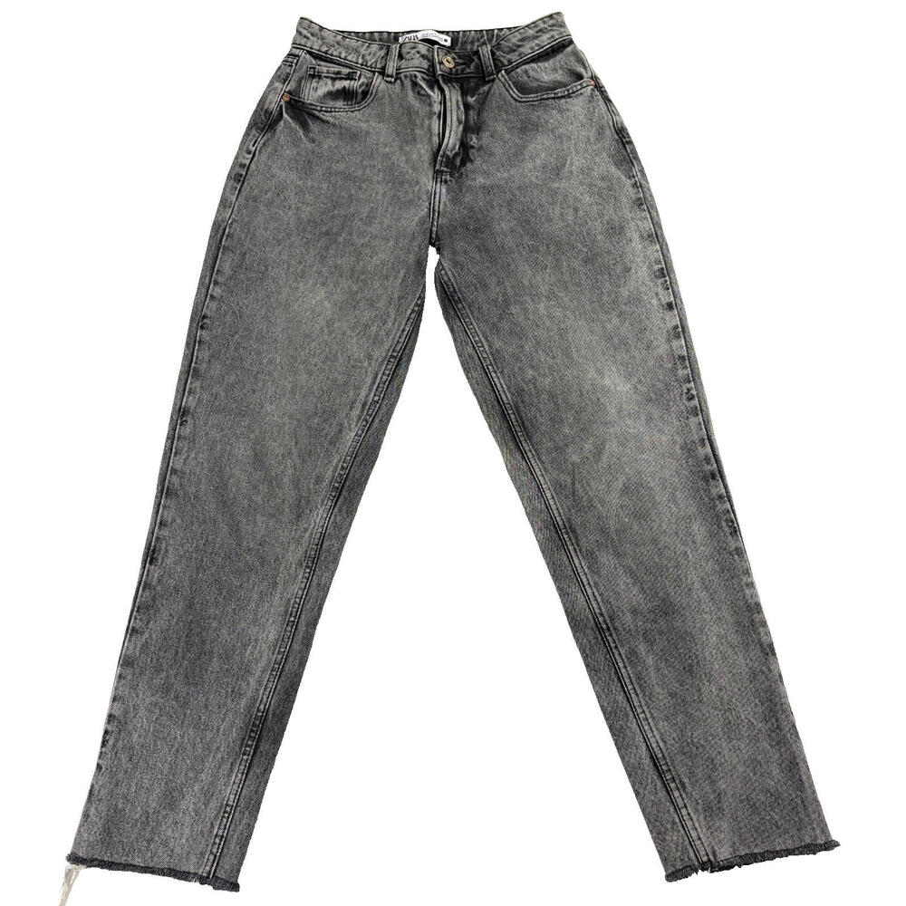 Zara Jeans Womens 4 Gray Vintage Y2K Raw Hem Straight Leg High Rise Fit Denim Up